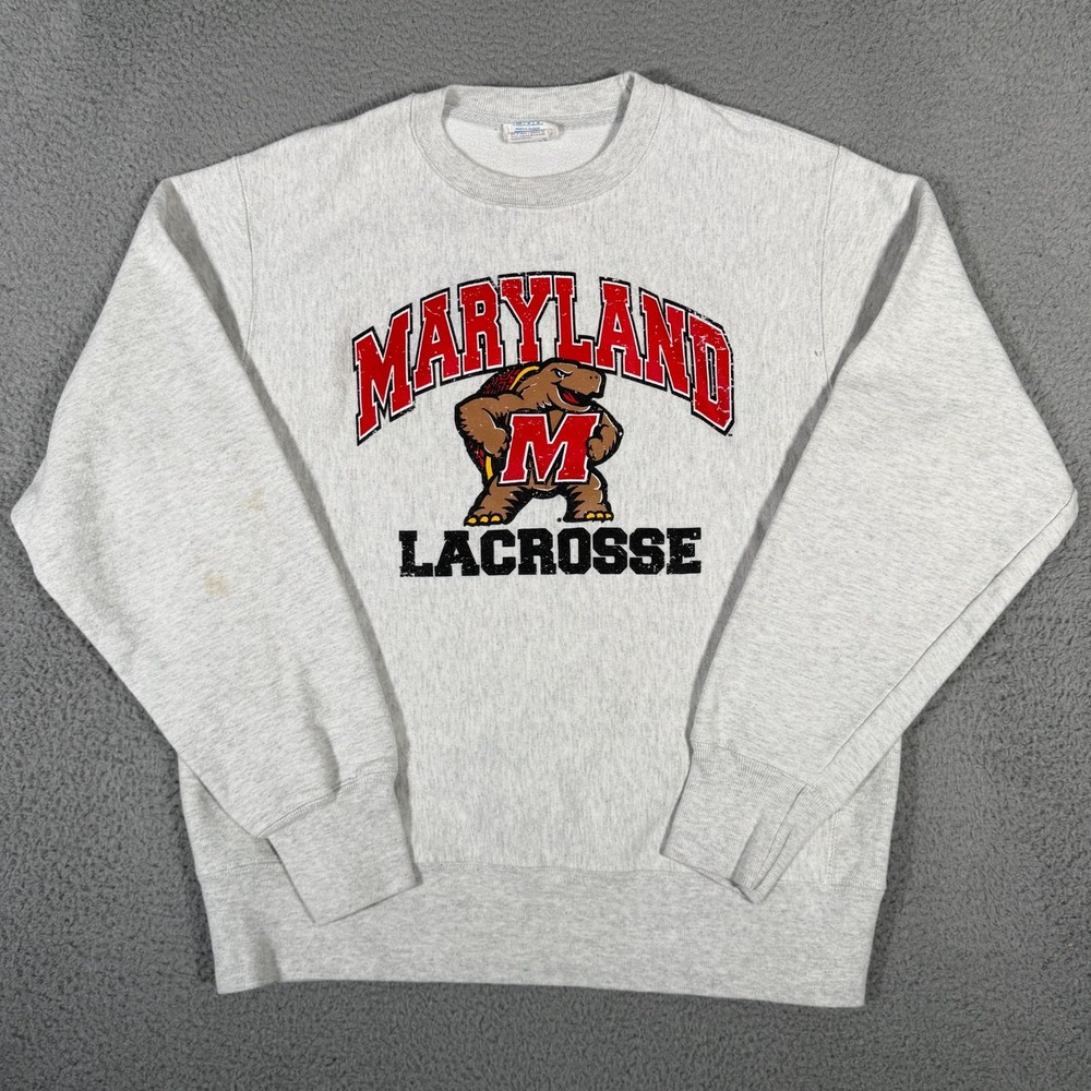 Maryland Terrapins Sweatshirt Adult Medium Gray Champion Reverse Weave Lacrosse